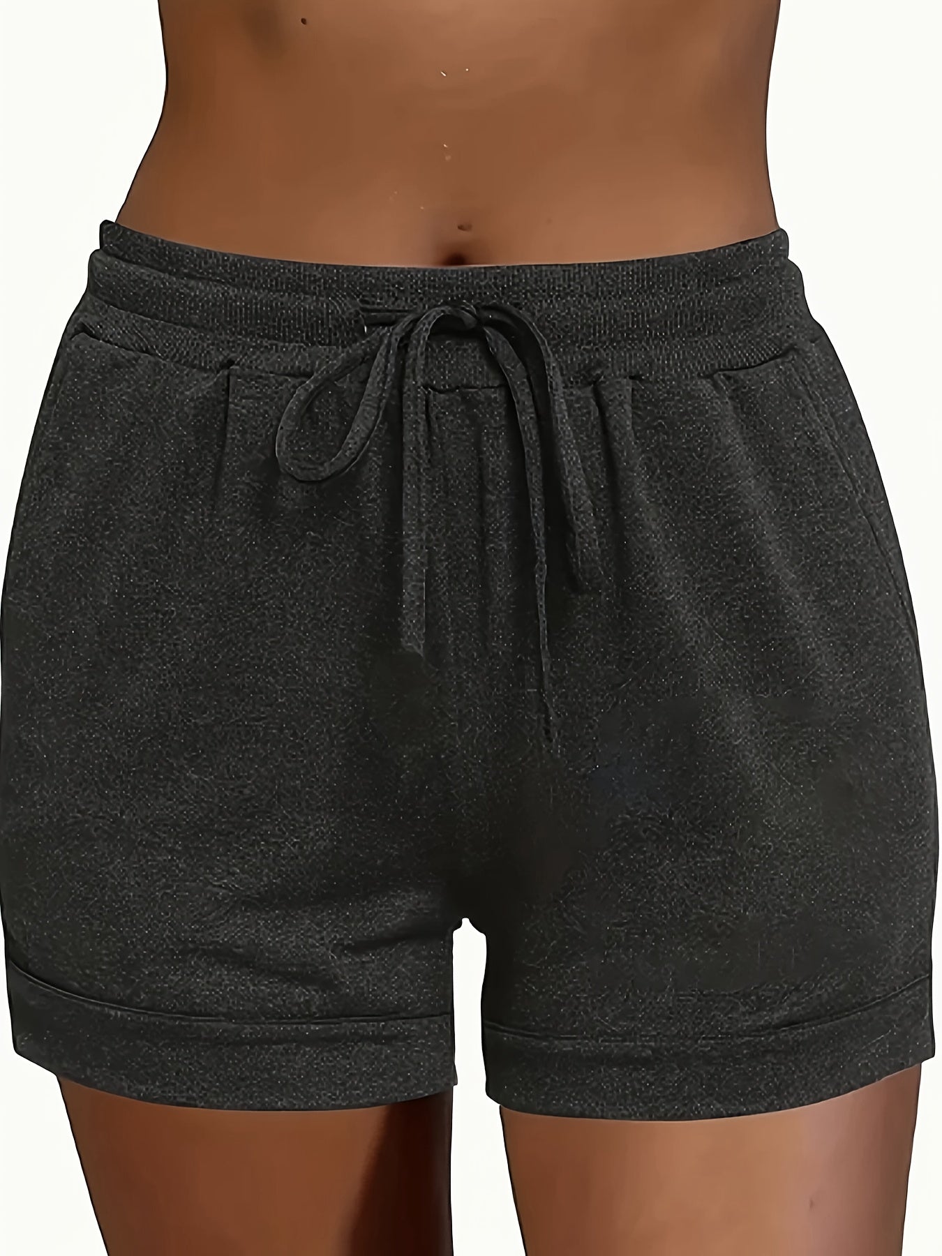 2pcs Solid-color Casual Pocket Women'S Shorts With Adjustable Drawstrings - Spring, Summer And Autumn Lightweight And Breathable Fabric, Machine Washable, Suitable For Home And Daily Wear, Seasonal Fashion, Soft Texture