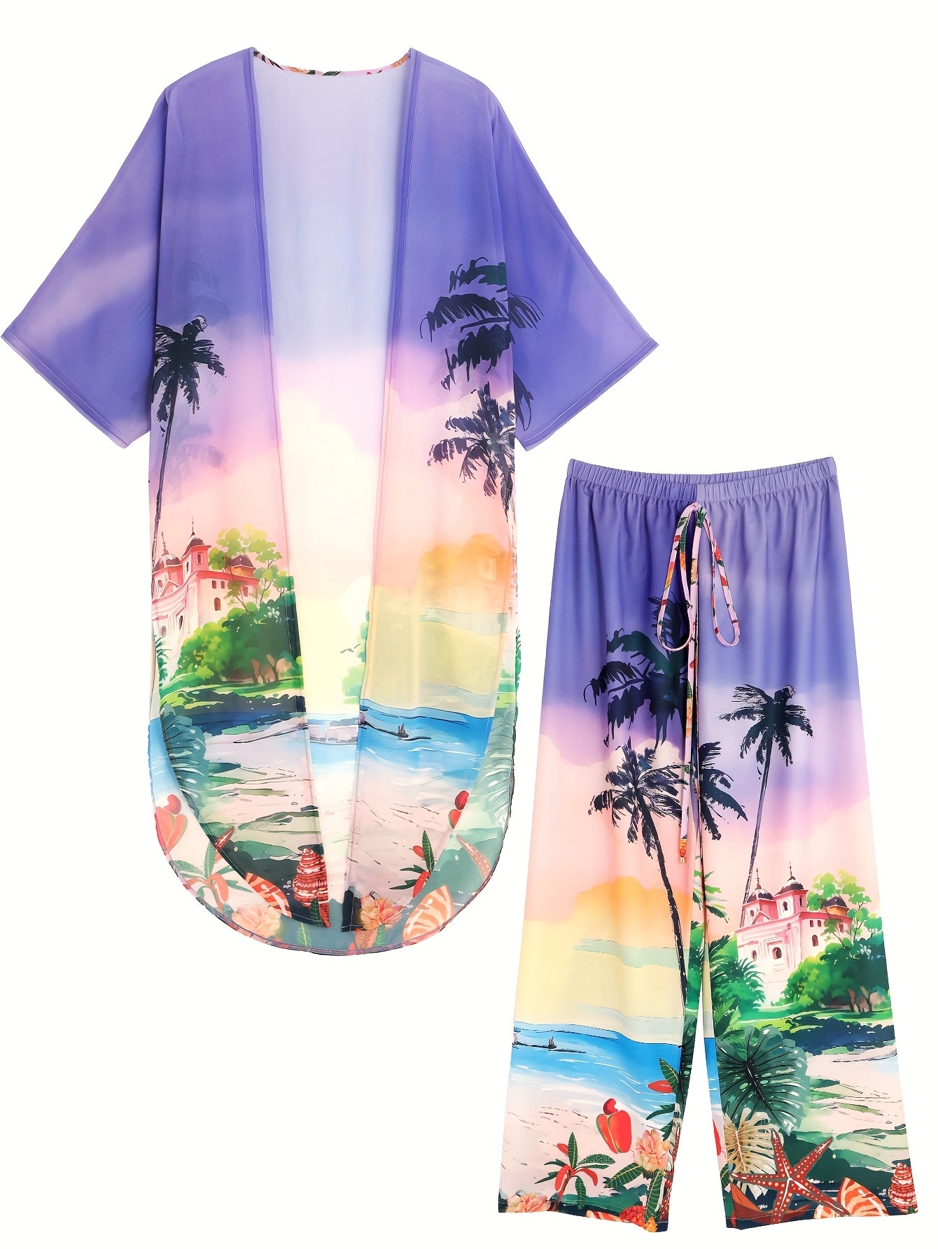 Women's casual sportswear shirt two-piece set, holiday printed casual set