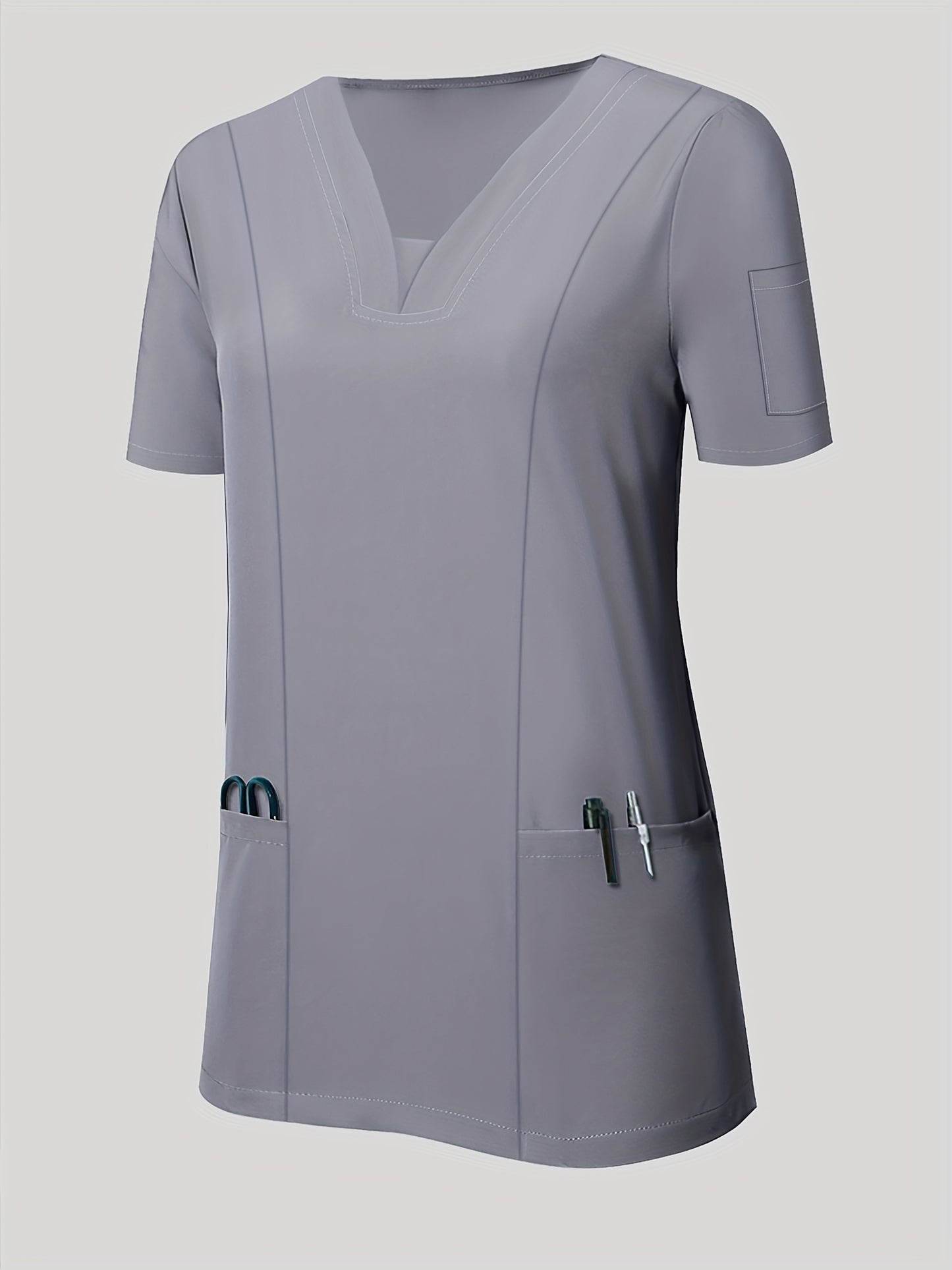 Women'S V-Neck Frosted Breathable Uniform Pocket Handwash Workwear Brush Handwear Top