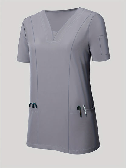 Women'S V-Neck Frosted Breathable Uniform Pocket Handwash Workwear Brush Handwear Top