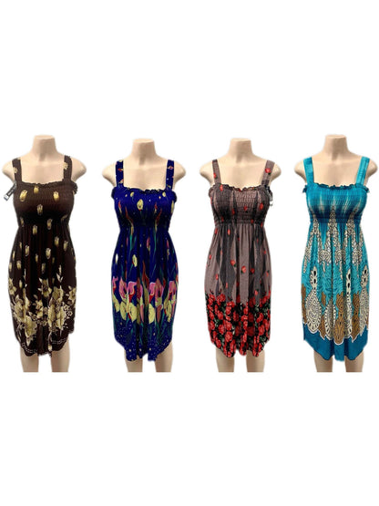 3 pieces Women summer boho dress casual floral print spaghetti strap square neck short dress Random Color