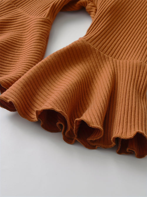 Kukitty Infant Baby Girl 3pcs Solid Color Flare Pants Casual Ribbed Leggings, for Outdoor