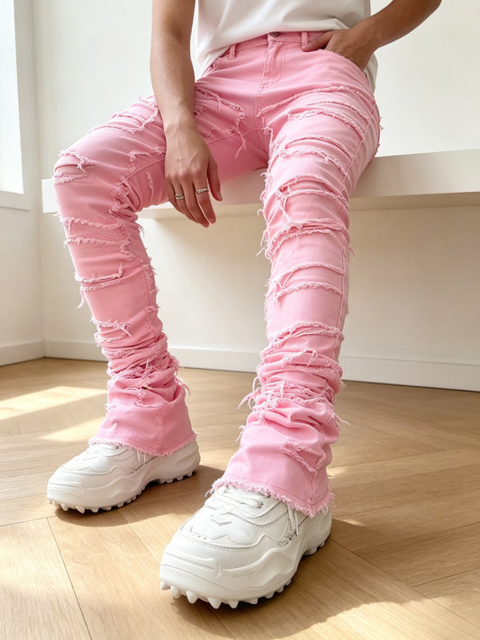 Men's Creative Tassel Decor Straight Fit Jeans, Men's Casual Mid-Rise Elastic Street Style Hip-Hop Skate Rap Jeans for All Seasons