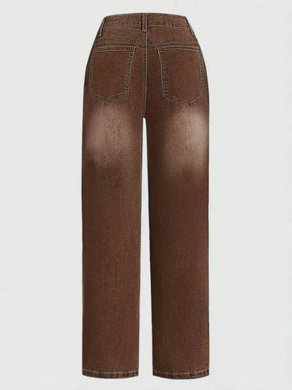 [Retro Wide-Leg Pants] 1pc Women's Retro Brown Wide-Leg Pants with Decorative Buttons & Pockets - Comfortable Versatile Bottoms for Casual Daily Wear, Street Style, Weekend Outings & Office Looks (S-XXL)