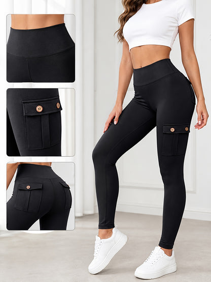 5 Pack Womens High Waist Yoga Leggings 4 Button Large Pockets Tummy Control Slim Fit 4 Way Stretch Soft Breathable Non Restrictive Sports Workout Leggings Great Value Multipack for Gym Running Training Daily Wear Fast Local Warehouse Delivery