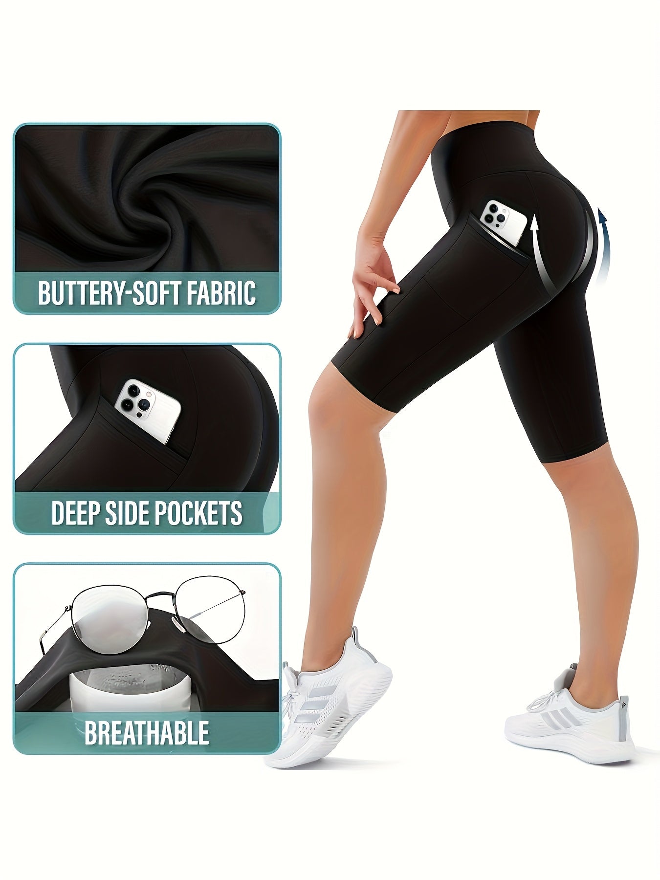 3pcs Women'S Biker Shorts with Pockets, High Waisted Tummy Control Workout Yoga Running Gym Tennis Shorts, Thanksgiving Day Christmas Costumes