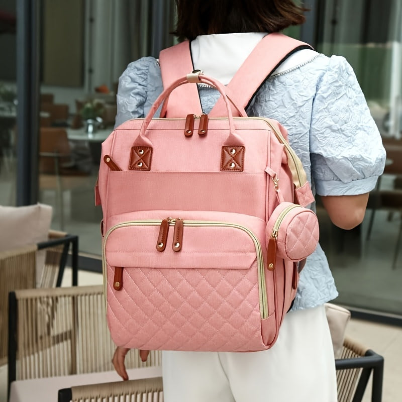 Diaper Backpack - Spacious Parent Bag with Multiple Pockets, Soft Nylon, Zip Closure - Perfect for Parents on the Go, Orange Pink