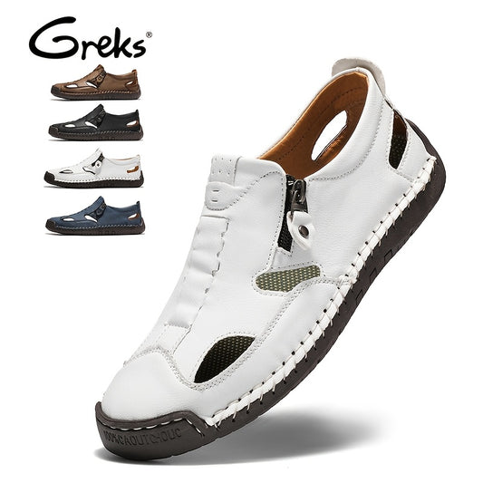 GREKS Mens Driving Loafer Lightweight Slip-on Breathable Walking Boat Shoes Flat Slippers Outdoor Moccasin Closed Toe Sandals