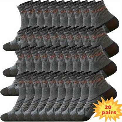 20 Pairs Of Men'S Breathable Moisture-Wicking Athletic Socks - Reinforced Heel And Toe, All-Season Running & Casual Socks With Letter Design New Year'S Gift; Christmas Gift