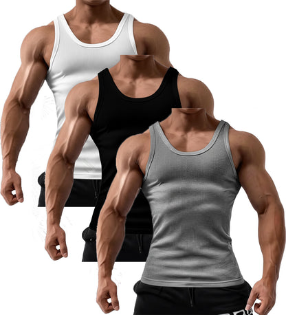 3 Pack Men's 100% Cotton A-Shirts Undershirt Plain Ribbed Tank Top