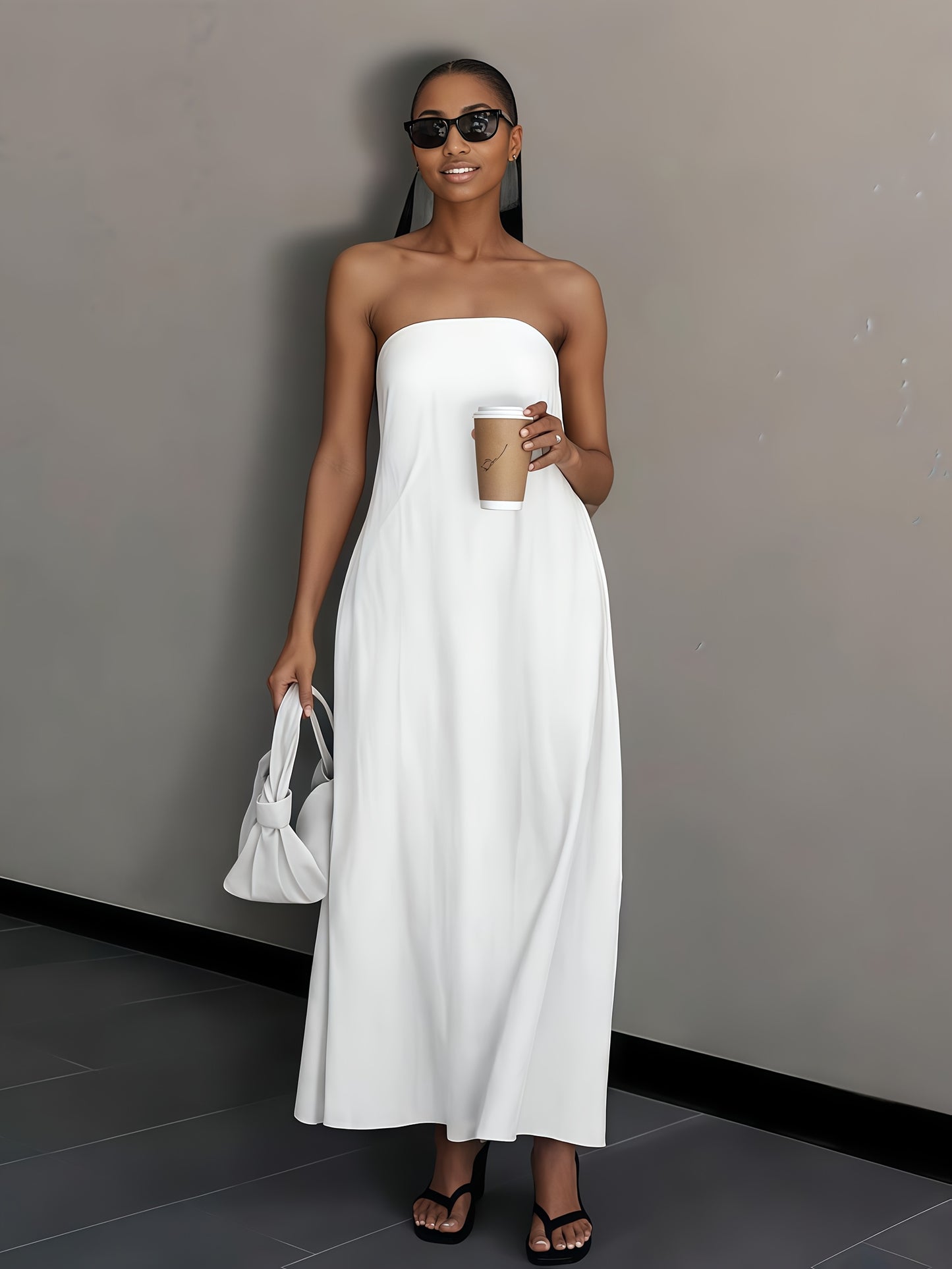 [Linen Beach Dress] Womens Linen Beach Dress Backless Sleeveless Wrap High Waist A Line Casual Summer Vacation Flowy Sundress Three Colors Light Grey Linen Beige Ivory White