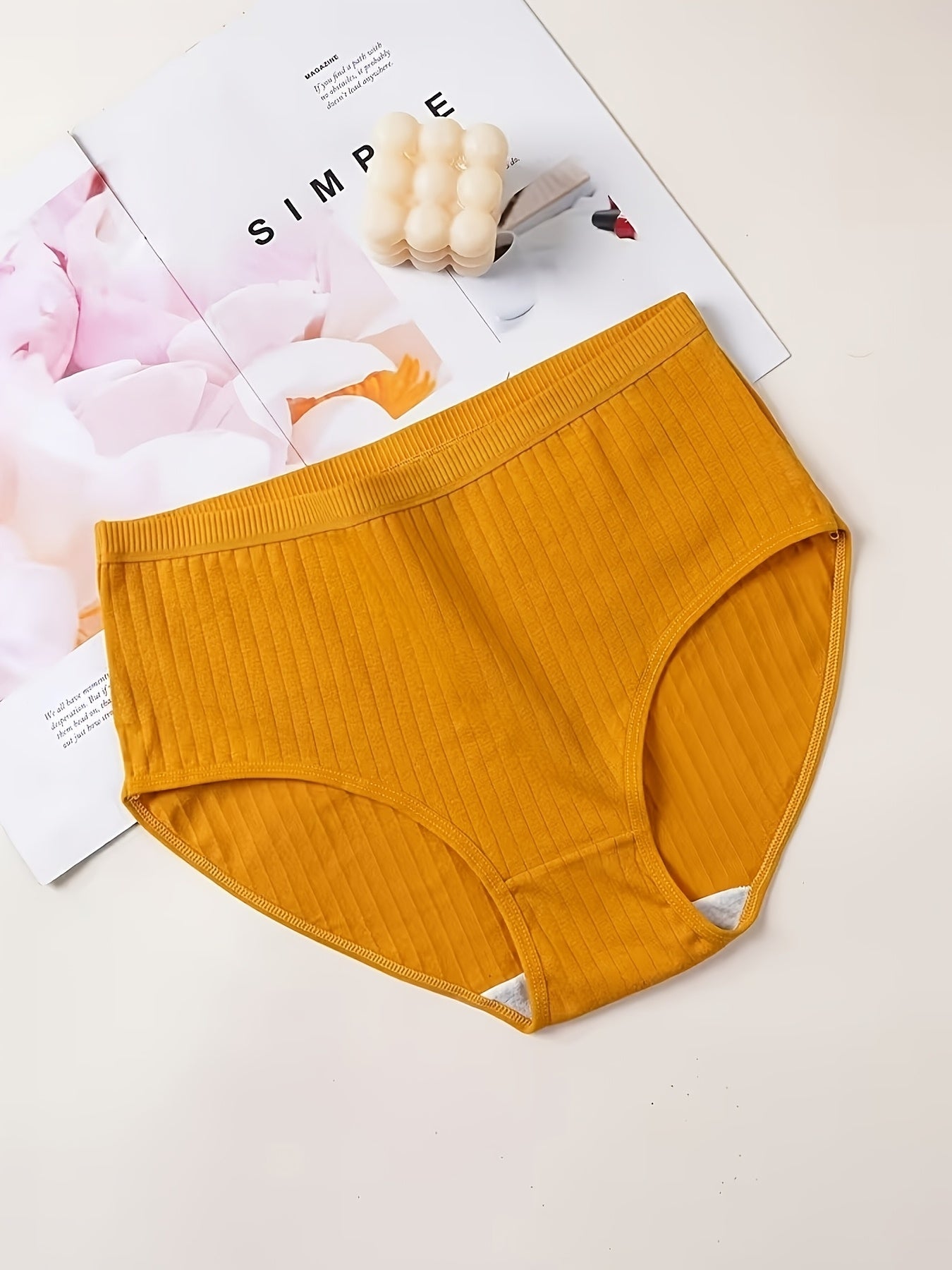 6pcs, Women'S Ribbed Underwear, Soft And Breathable Mid Waist Triangle Pants, Multiple Colors, High Waist Solid Color Simple Women'S Underwear, Breathable And Elastic Close Fitting Women'S Underwear