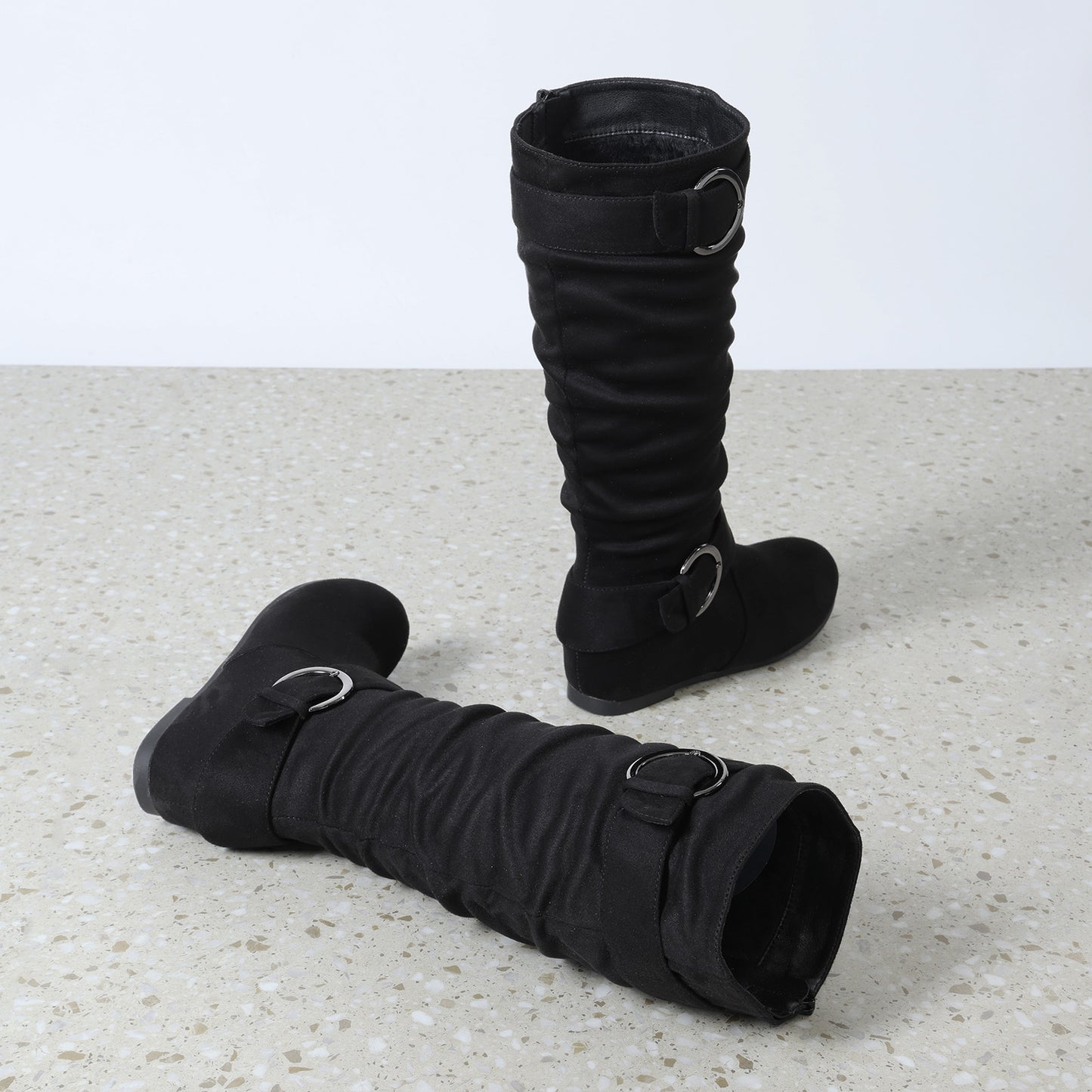 DREAM PAIRS Women's Wide Calf Knee High Boots, Fur-lined Low Hidden Wedge Boots