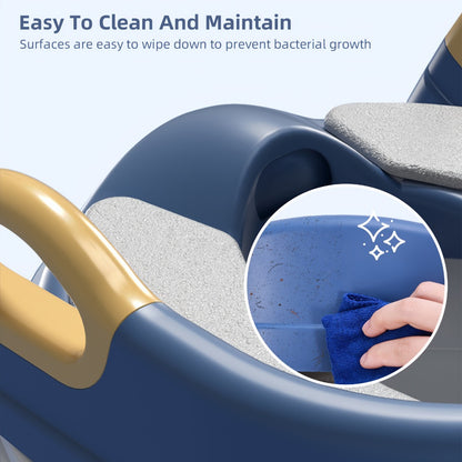 Foldable Potty Training Seat with Steps - Adjustable Height and Soft Cushion