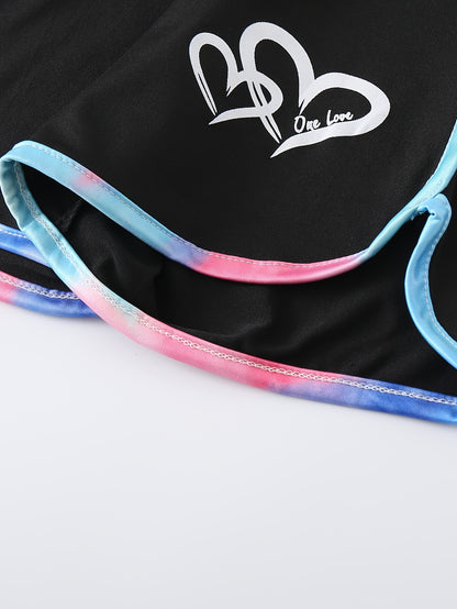 6pcs, Girls Love Print Camouflage Design Short Sleeve Athletic Shorts Summer Suit, for Outdoor