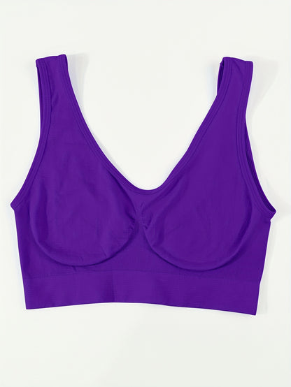5pcs Set Of Women's Non Padded Underwear, Comfortable Single-layer Seamless Sports Bra, Women's Yoga Vest Style Underwear