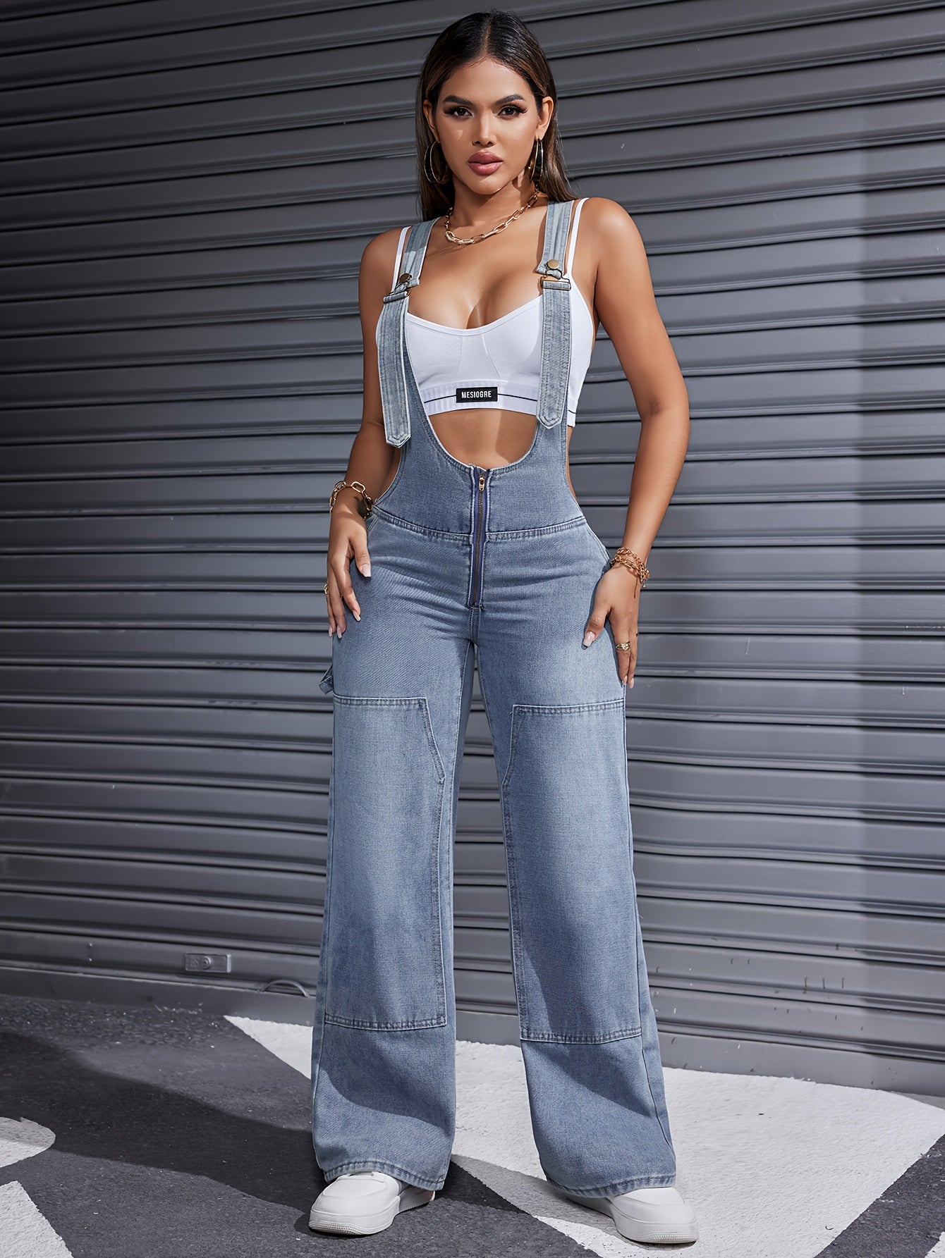 Women'S Clothing For Autumn And Summer, Women'S Summer Wear, Women'S Denim, Overalls, Adjustable Shoulder Straps, Loose Straight Legs, Wide-leg Denim Jumpsuits, Loose Jumpsuits
