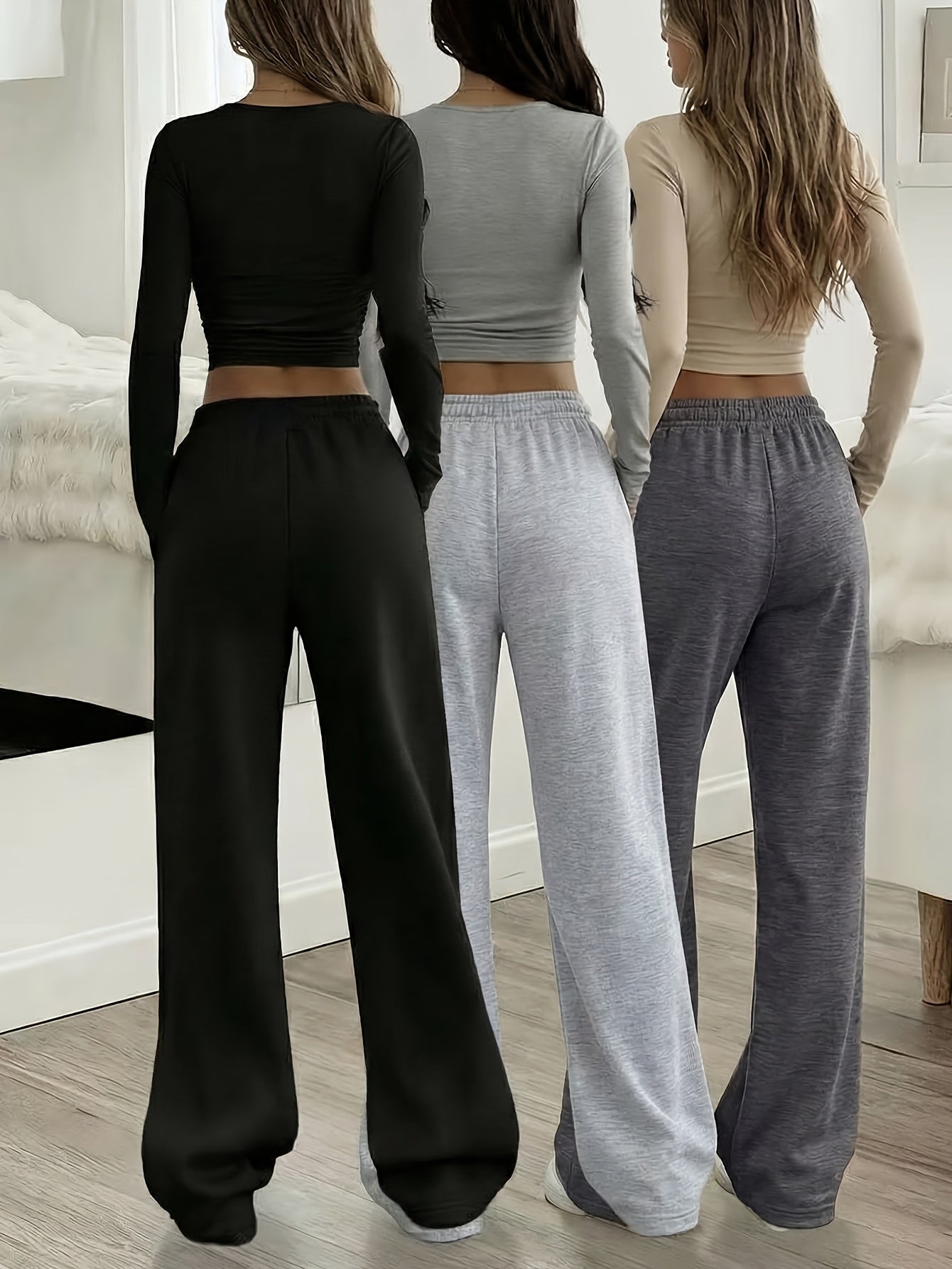 3pcs Spring And Summer Trendy Versatile Long Pants [Soft Joggers] Sizes Run Large, It Is Recommended to Choose One Size Smaller. Women's Soft Joggers - Loose Fit, Elastic Waistband with Drawstring, Double Side Pockets - Machine Washable
