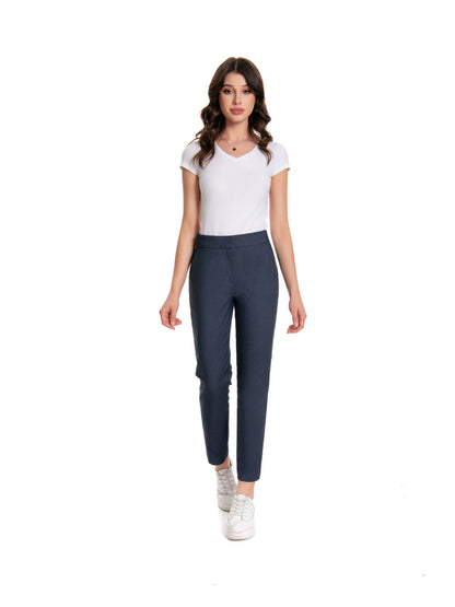 Women'S Mid Waisted Slim Fit Ankle Length Stretch Trousers Vibrant Red High Stretch Fabric with Pockets, Elegant Office Workwear & Evening Out Pants, Machine Washable All-Season Versatile Bottoms, Formal Attire Trousers, Easycare Trouser