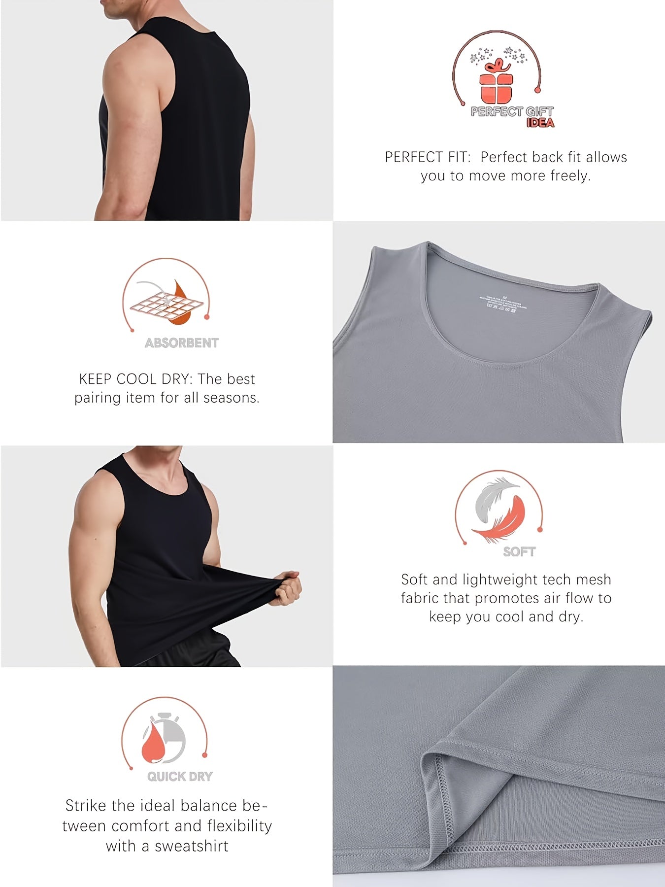 6pcs Men'S Quick Dry Workout Tank Tops Breathable Gym Sleeveless Muscle Shirts For Active Men