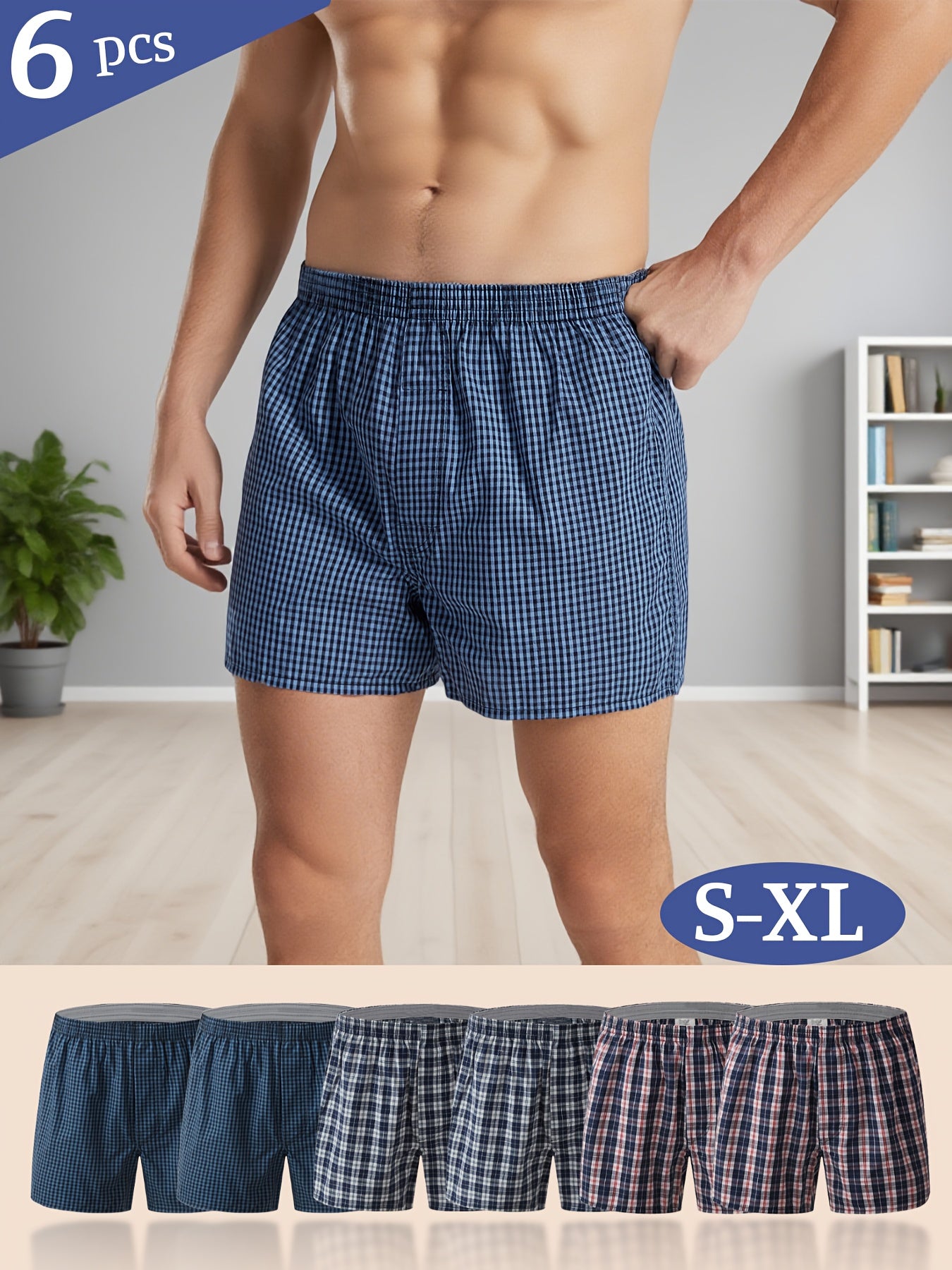 Men'S Plaid Boxer Shorts Made from, Available in a Pc of Six Underwear Boxer Shorts