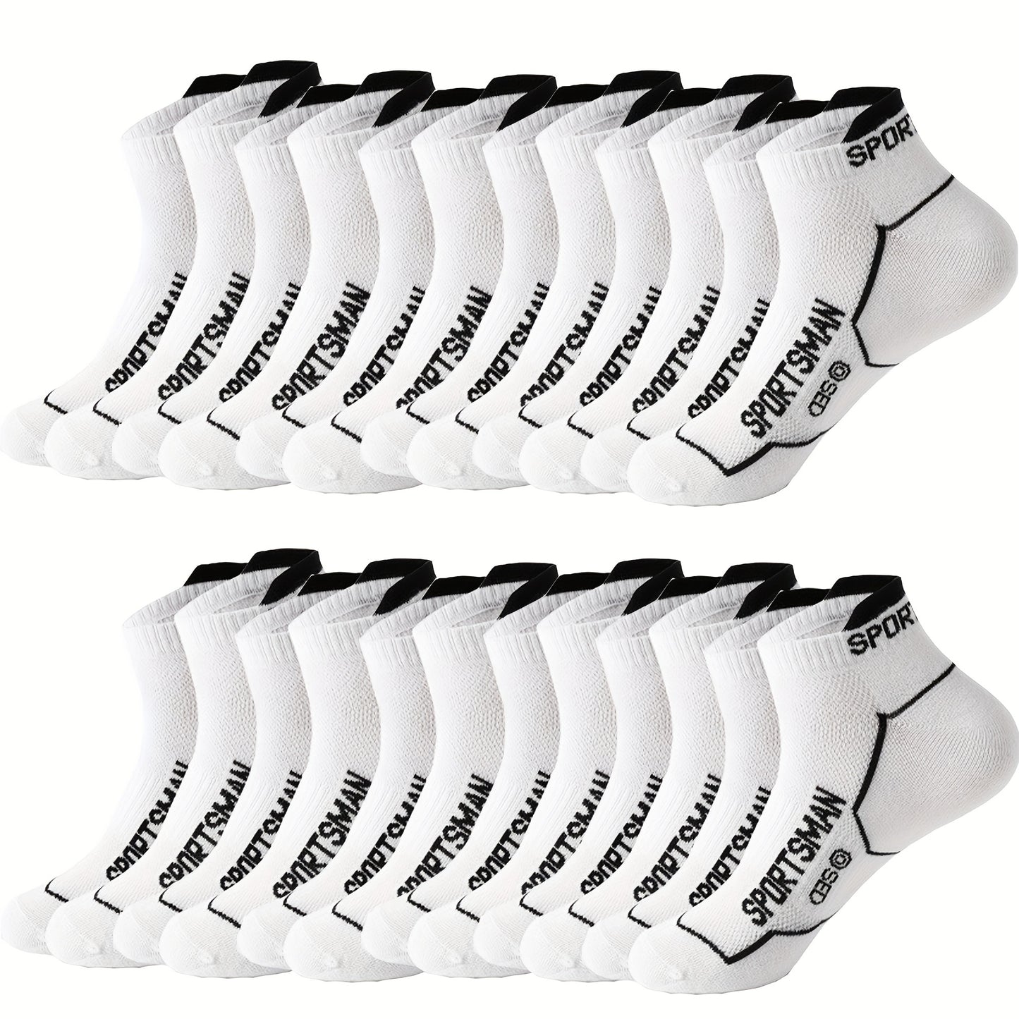 [6/12 Pairs Athletic Socks] 6/12 Pairs Men'S Athletic Performance Ankle Socks | Breathable Mesh, Sweat-Absorbent, Machine Washable, Letter Pattern, Suitable For Running And Sports, Sweat-Resistant, Knitted And Spandex Blend