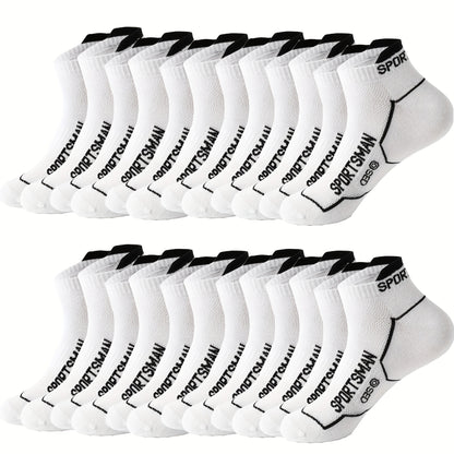 [6/12 Pairs Athletic Socks] 6/12 Pairs Men'S Athletic Performance Ankle Socks | Breathable Mesh, Sweat-Absorbent, Machine Washable, Letter Pattern, Suitable For Running And Sports, Sweat-Resistant, Knitted And Spandex Blend