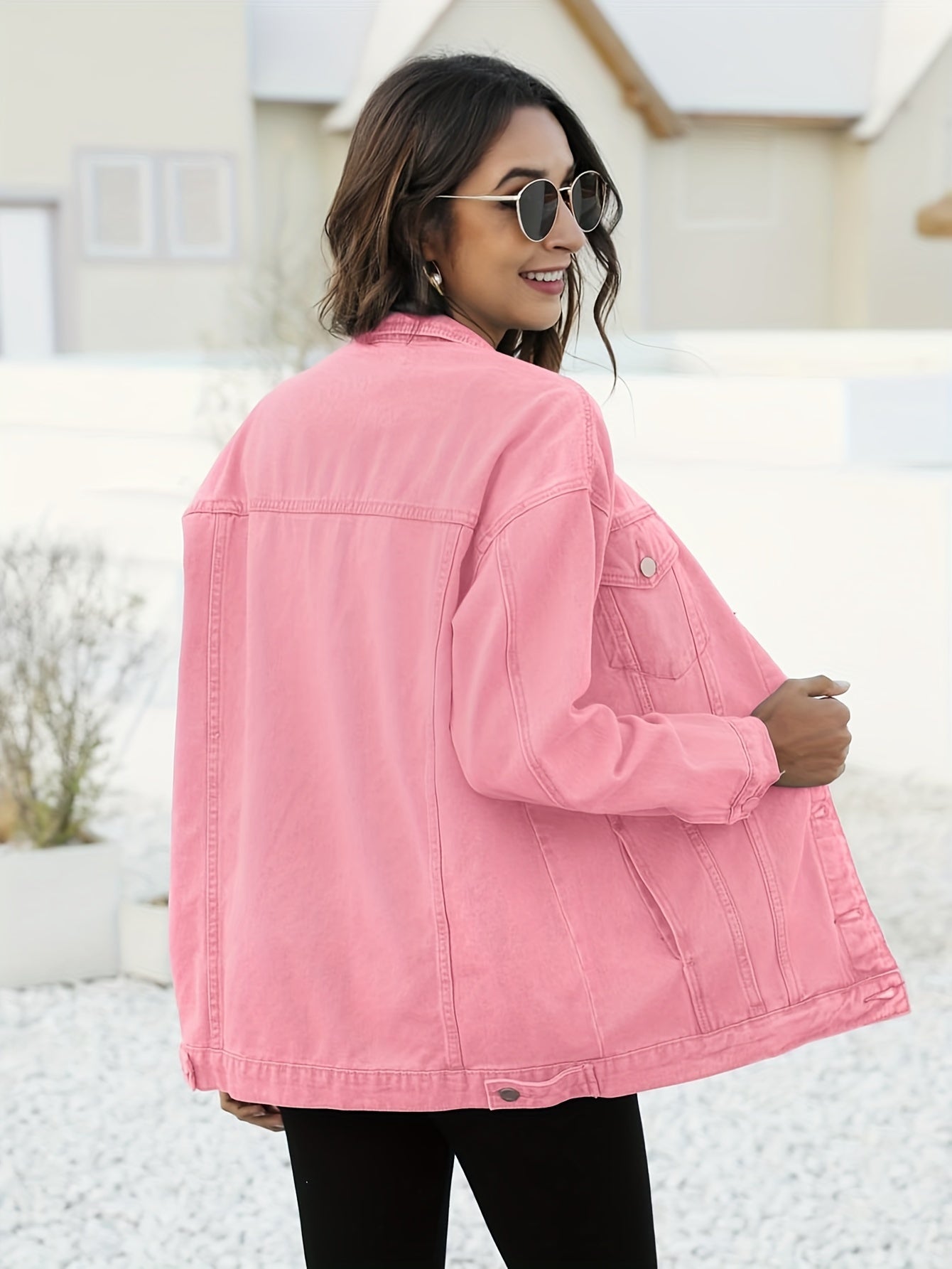 Women'S Oversized Mid-Length Denim Motorcycle Jacket