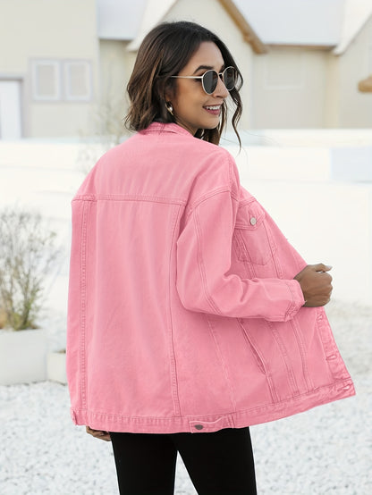 Women'S Oversized Mid-Length Denim Motorcycle Jacket