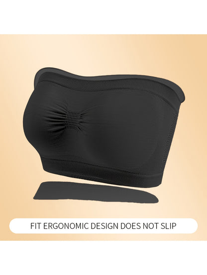 5-Pack Women'S Strapless Push Up Bandeau Bra - Seamless Wireless Stretchy No-Show Solid Color, Cropped Breathable Comfort Bra for Daily Layering & Casual Wear