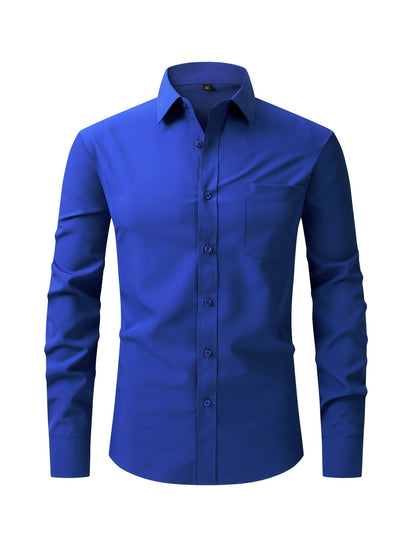 Men's Regular Fit Casual Button Shirts Long Sleeve Stretch Breathable Wrinkle Resistant Solid Work Weekend Wear