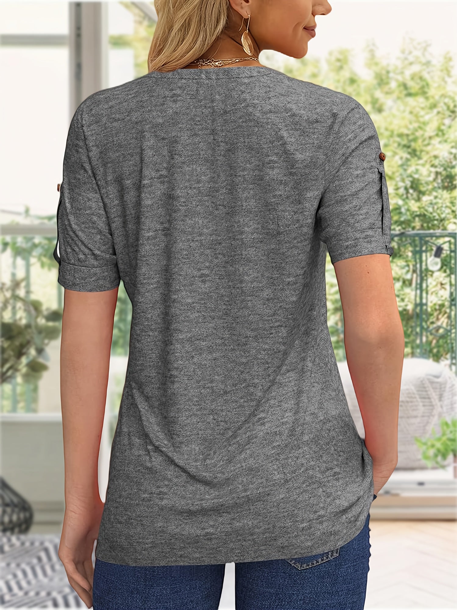 Women's Green Viscose V-Neck Pleated T-Shirt - product view 6