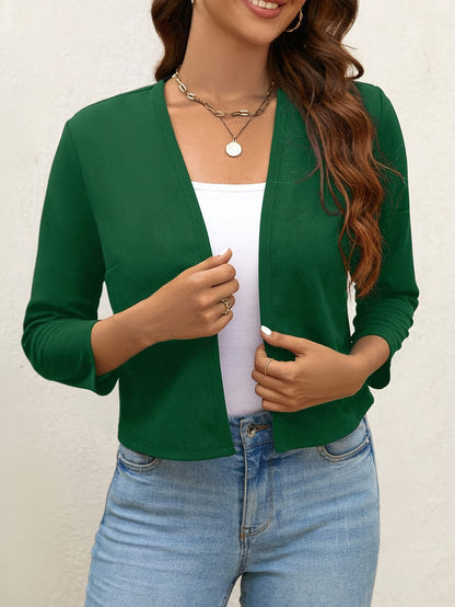 Solid Color Open Front Jacket, Casual Long Sleeve Jacket for Fall & Winter, Women'S Clothing