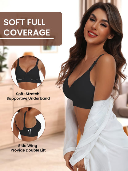 Seamless Wireless Push-Up Bra-V Neck Design, Comfortable, Supportive Intimate Apparel for Women