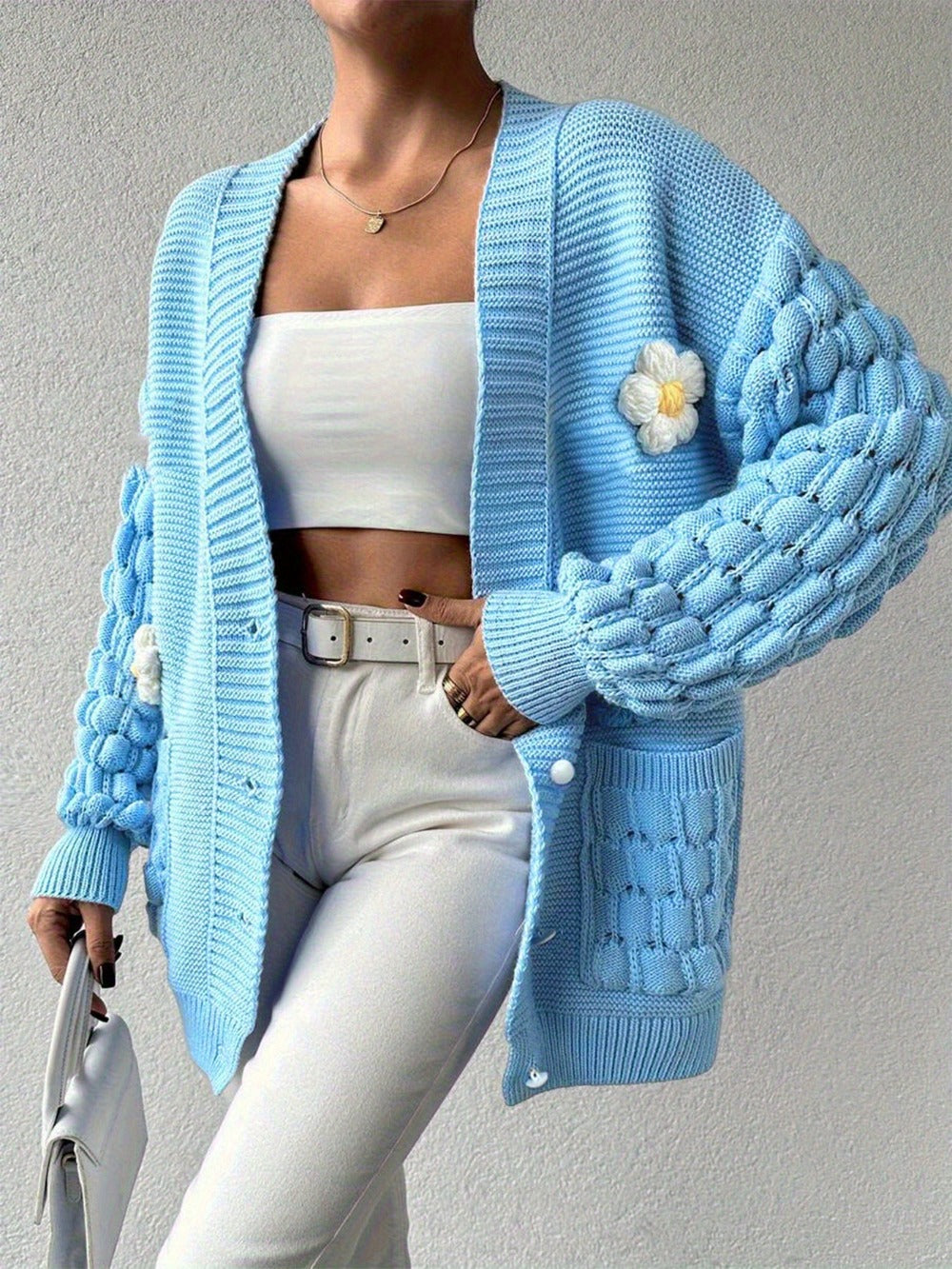 Women's Relaxed Denim Floral Cardigan