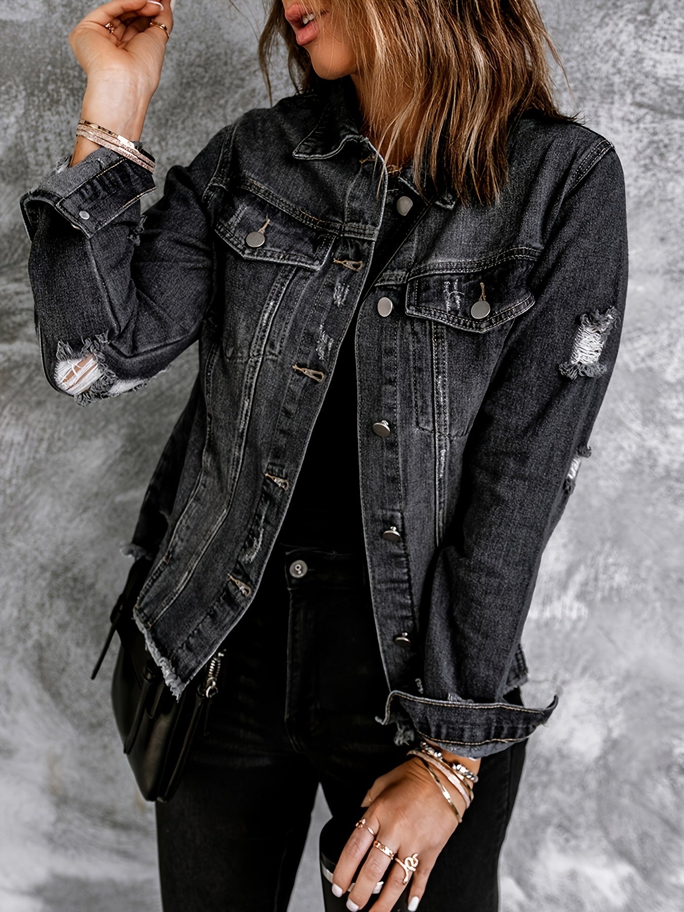 Women's Medium Blue Denim Oversized Denim Jacket - product view 38