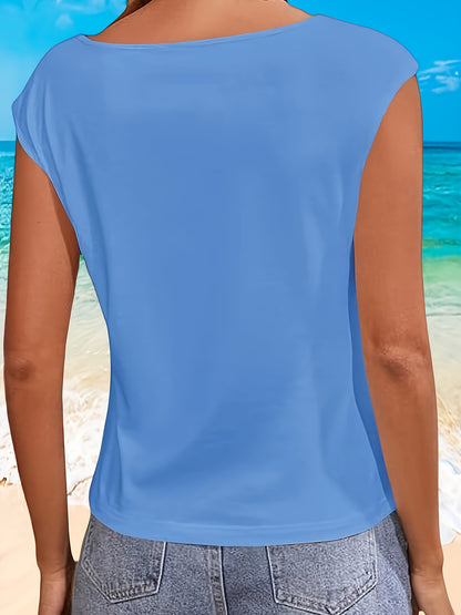 Casual Solid Color Basic Tee Shirts for Women with Cap Sleeves And a Scoop Neck