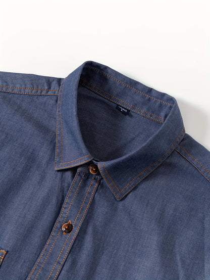 A Stylish Men's Casual Shirt With Long Sleeves And A Jacket, A New Spring And Autumn Men's Top With A Solid Color Pocket Design And A Lapel Collar.
