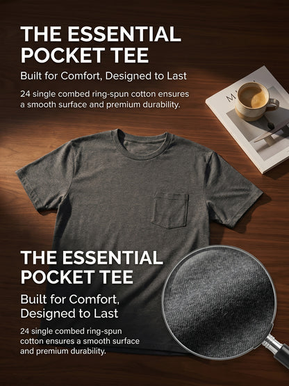 5pcs Men Unisex 100 Cotton Pocket T Shirts Short Sleeve Crew Neck Loose Fit Solid - product view 7
