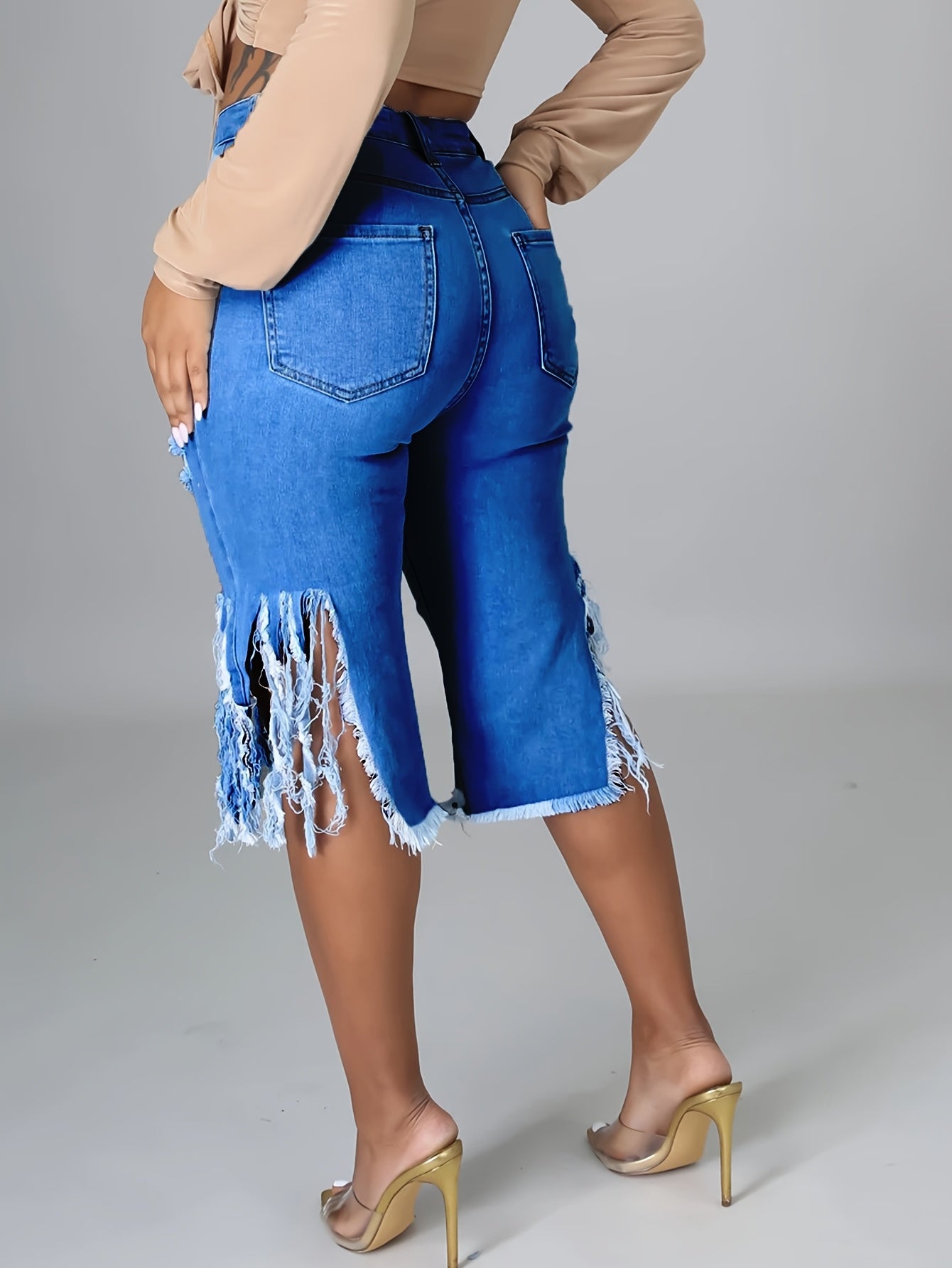 Women'S Trendy Distressed Denim Shorts with Fringe Hem
