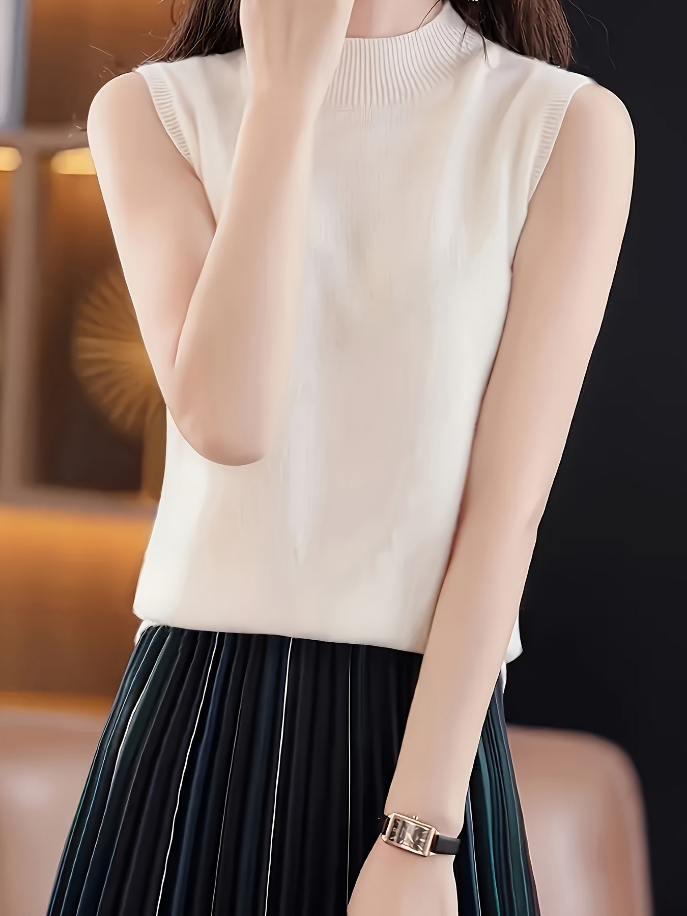 New Women's Vest Women Spring Summer Slim Ladies Short Solid Color All Matching Half High Neck with Sleeveless Top Festive Atmosphere Clothing