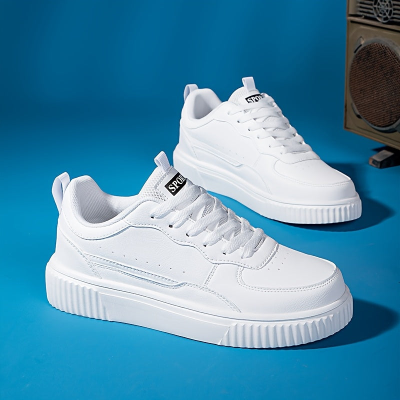 Women'S White Casual Sports Shoes - Lace-Up Low-Top Flat Tennis Shoes, Breathable Upper, Shock-Absorbing And Wear-Resistant MD Sole, Suitable for All-Season Sports, Running, Traveling And Daily Wear, Skate Shoes, Fashionable Women'S White Sneakers