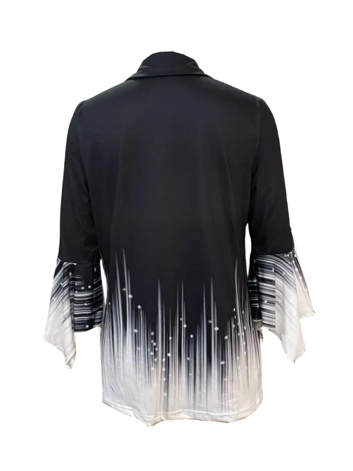 Spring And Autumn New Printed Lapel Three Quarter Sleeve T-Shirt Irregular Sleeve Button Top