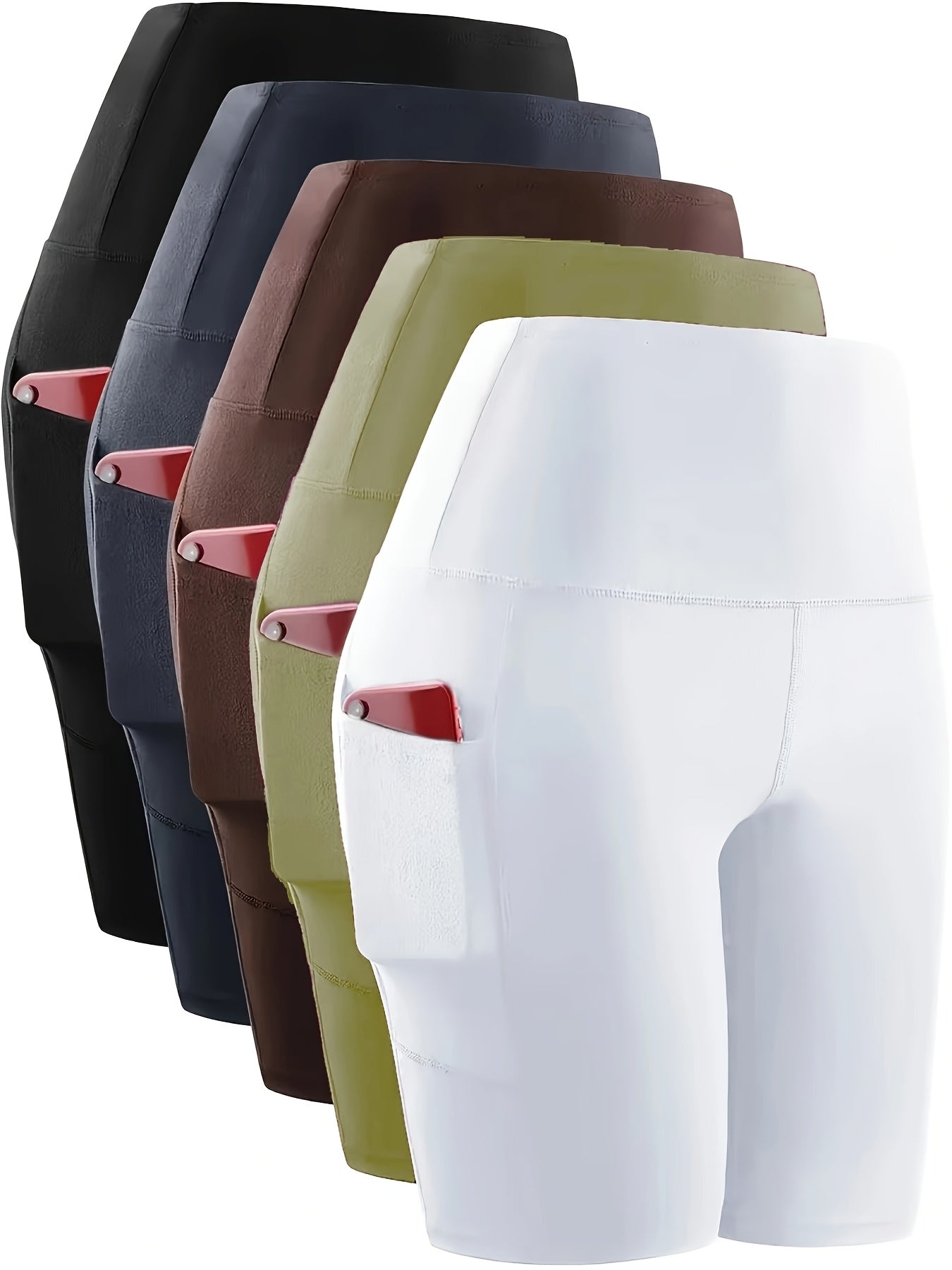 5pcs 5-Inch High-Waisted Rider Shorts, Women's Summer Shorts with Pockets, Ultra-Soft Belly Control No-See-Through Workout Running Yoga Shorts, 6-Inch Pant Length Shorts Mother's Day Gift