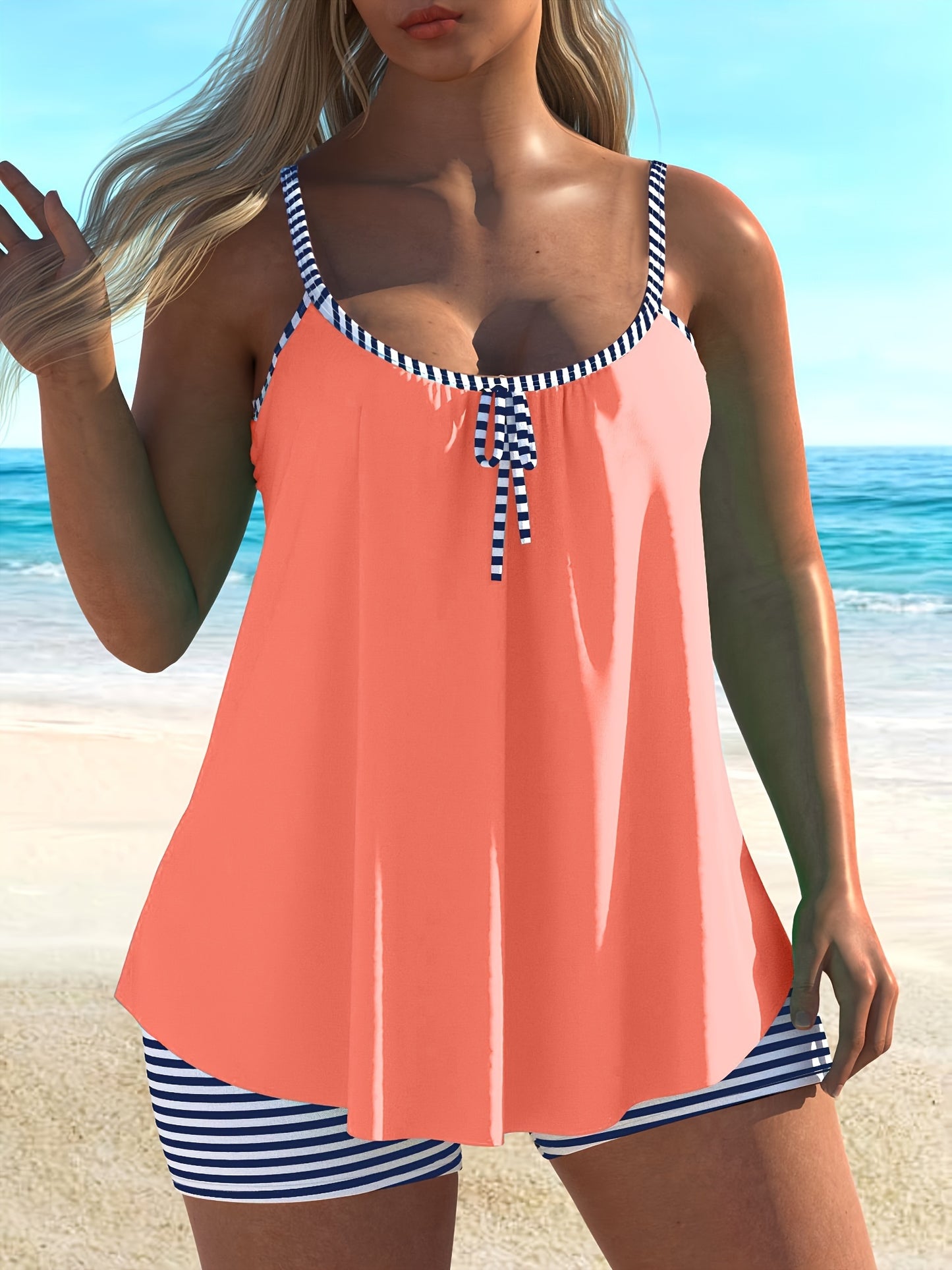 Solid striped Women's camisole tankini swimsuit