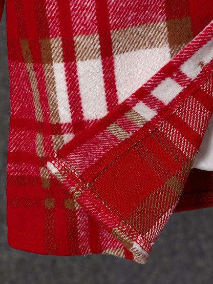 2pcs, Autumn And Winter New Boys' Long-Sleeve Plaid Cardigan Suit Boys' Puff Hooded Jacket Boys' Fashion Work Pants, for Outdoor