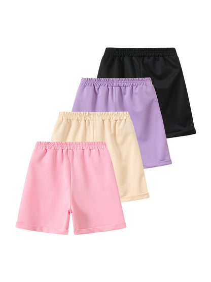 4pcs Girls' Summer Shorts with Heart Print & Bow Front - Non- Bow Tie Waistband, Machine Washable Casual Shorts Suitable for, Playdates, Casual Attire - Spring/Summer Outfits for to, Perfect for Outdoor