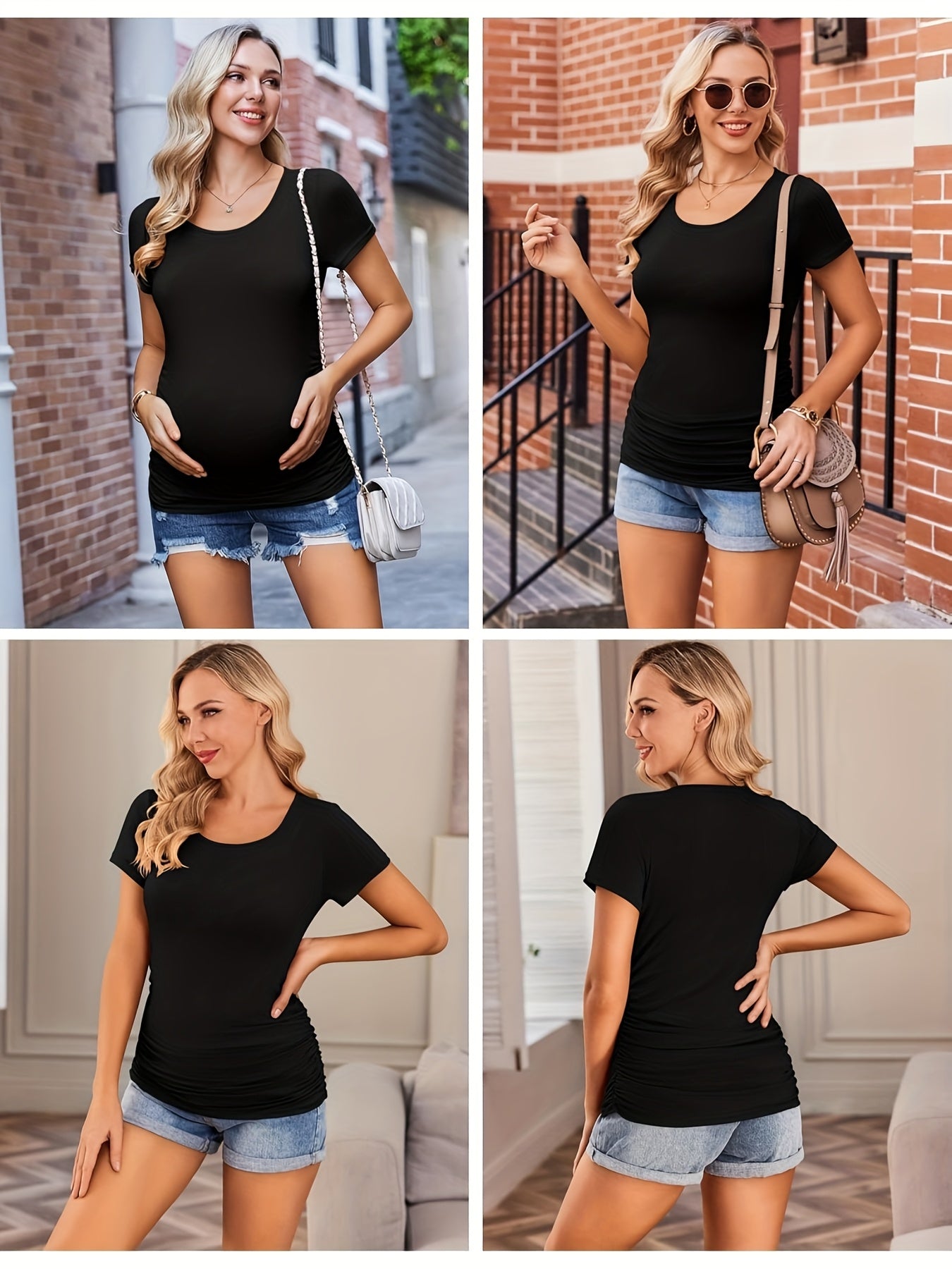 3 Packs Womens Maternity Shirts Side Ruched Pregnancy Tee Top Tunic Blouse Casual Mama Clothes