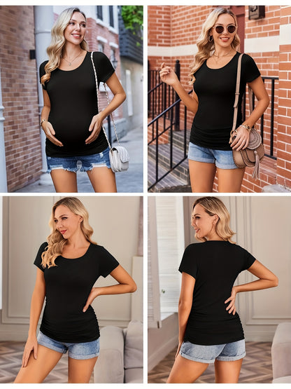 3 Packs Womens Maternity Shirts Side Ruched Pregnancy Tee Top Tunic Blouse Casual Mama Clothes