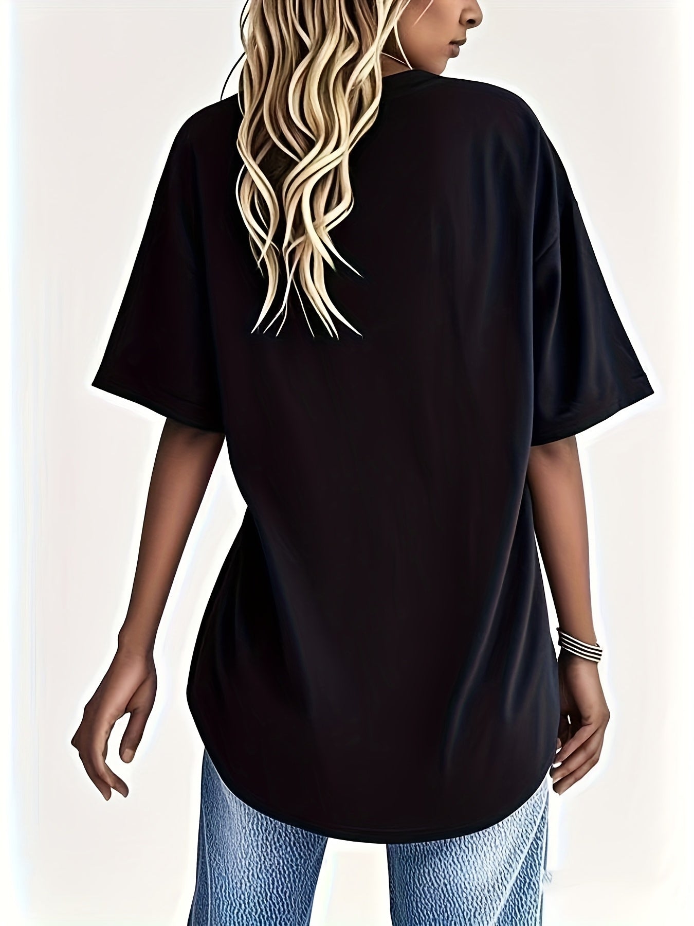 Two-Piece Set, Women'S Casual V-Neck Short-Sleeve Top- Loose Fit Stretchy T-Shirt, Solid Color, Machine Washable, Versatile And Comfortable for Spring And Autumn